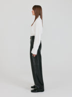 EENK ZETTE Belted Tuck Leather Pants - Z-Black