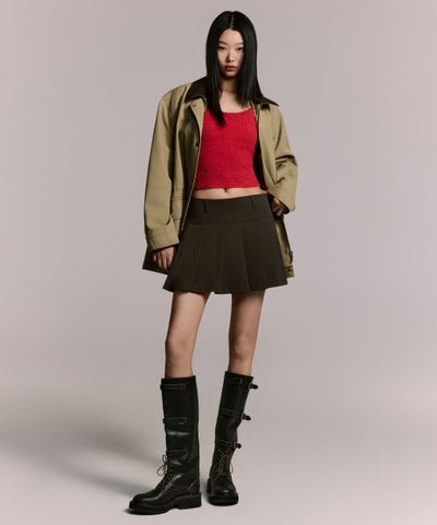 MUSINSA STANDARD WOMAN Women's Low Rise Pleated Mini Skirt [Khaki Brown]