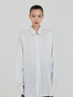 EENK ZANCY Oversized Shirt with Brooch - Ivory Stripe
