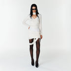 YCH CUT-OUT RUCHED KNIT TOP IVORY (F23KT802IV)