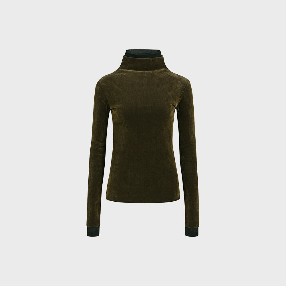YCH SEQUINNED LAYERED KNIT TOP KHAKI (F24TO9012KK)
