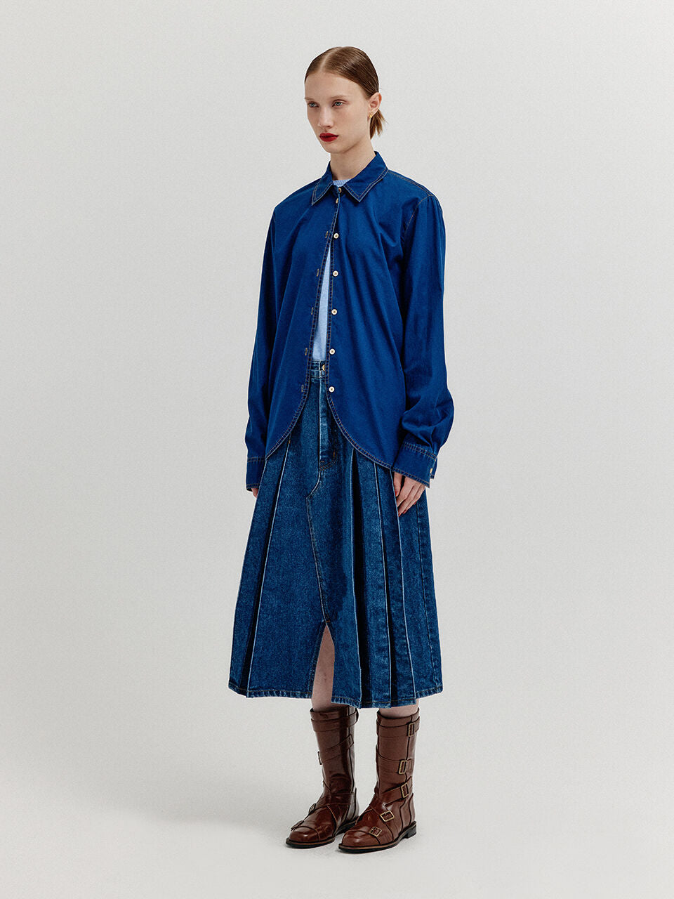 EENK EENK XAYA Oversized Denim Shirt - Denim Blue