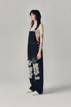 CURRENT VINTAGE DISTRESSED DENIM OVERALLS [BLACK]