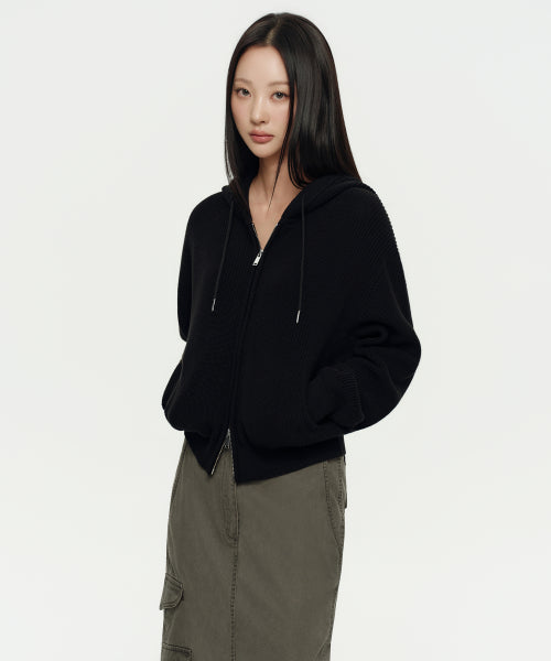 MUSINSA STANDARD WOMAN MUSINSA STANDARD WOMAN Women's Knitwear Hooded Zip-up [Black]