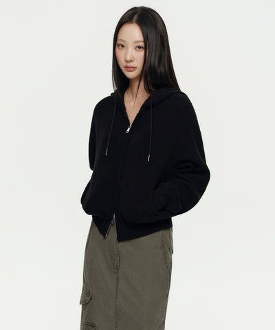 MUSINSA STANDARD WOMAN Women's Knitwear Hooded Zip-up [Black]