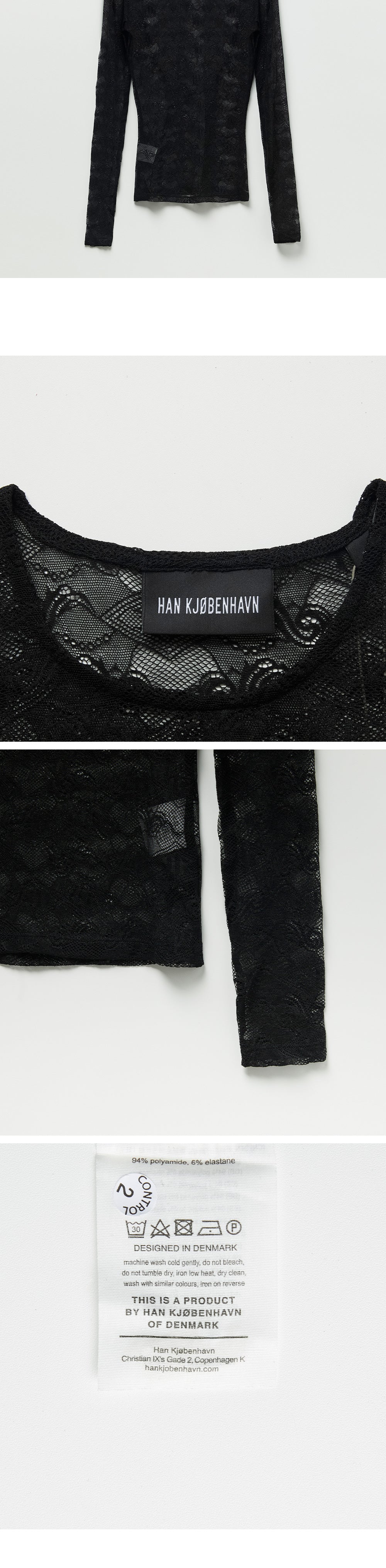 HAN KJOBENHAVN (W) Han Copenhagen Lace Monogram Long Sleeve T-Shirt - Black (W-132203BK)