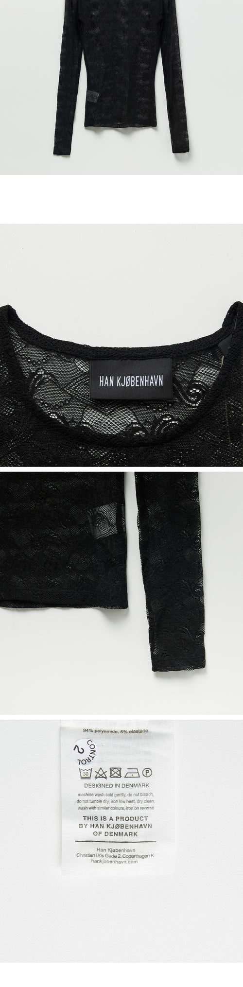 HAN KJOBENHAVN (W) Han Copenhagen Lace Monogram Long Sleeve T-Shirt - Black (W-132203BK)
