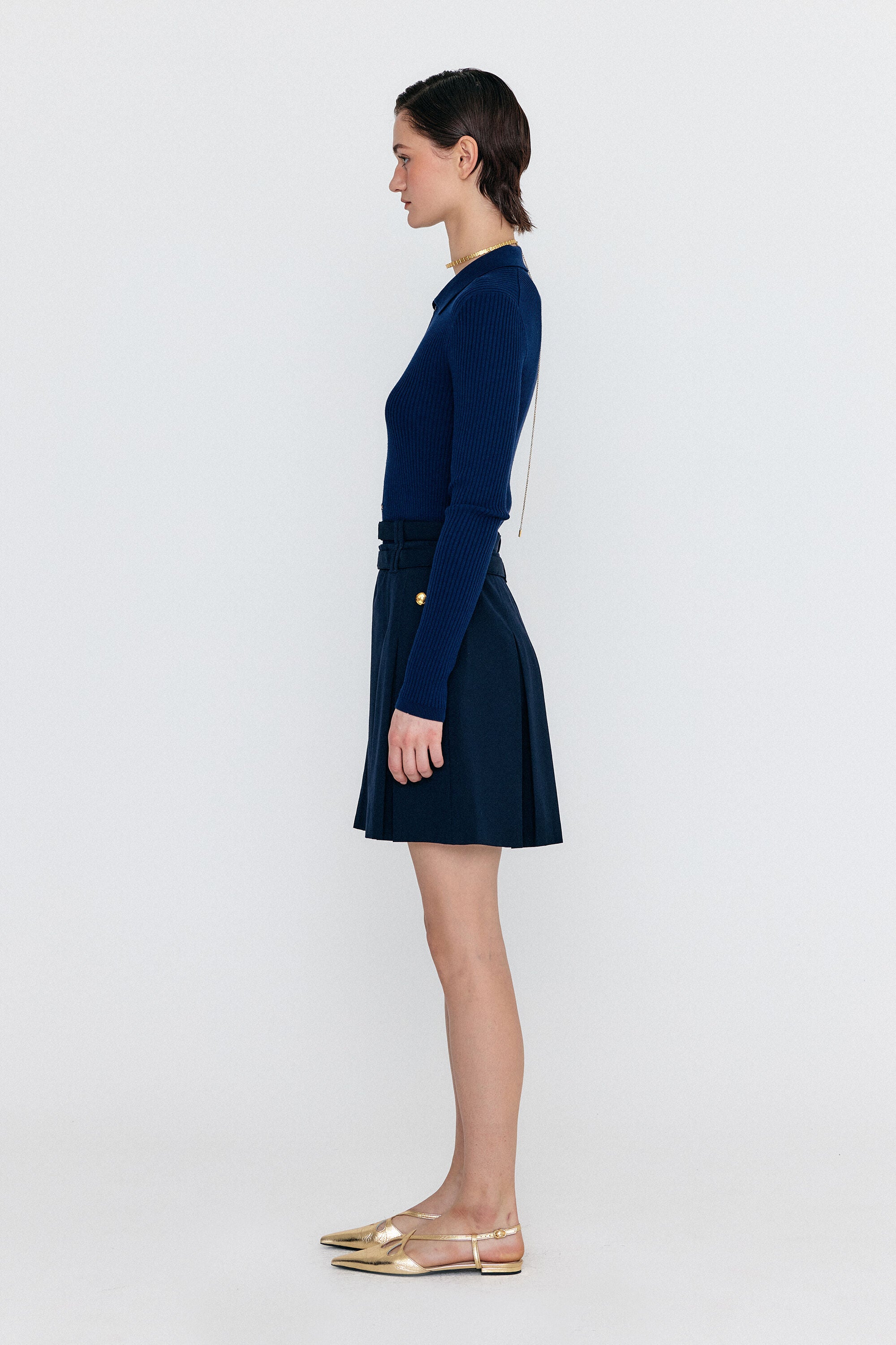 EENK EENK WENDEL Double-Belted Pleated Mini Skirt - Navy