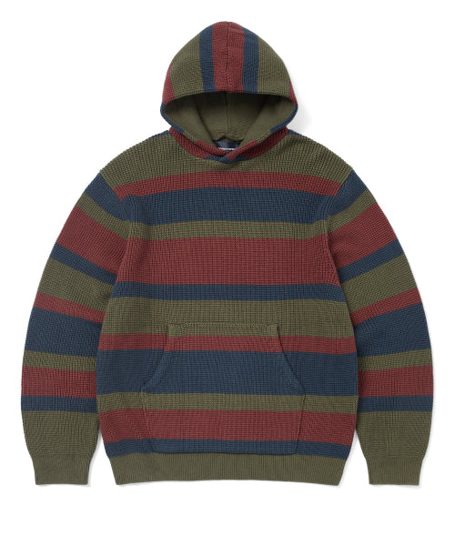 THISISNEVERTHAT THISISNEVERTHAT Striped Waffle Knit Hoodie Olive