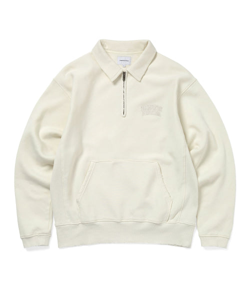 THISISNEVERTHAT THISISNEVERTHAT Damaged Half Zip Polo Sweatshirt Natural