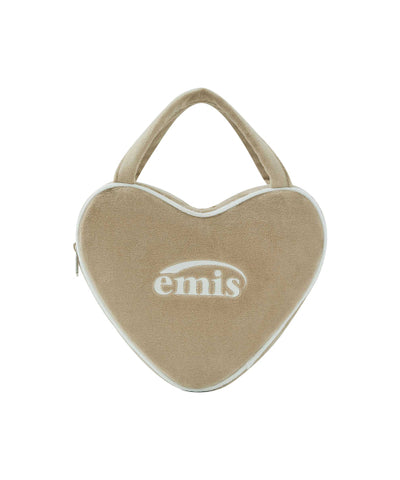 EMIS Velour Heart Tote Bag - Beige