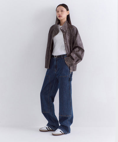 MUSINSA STANDARD WOMAN Denim Double Knee Carpenter Pants [Medium Indigo]