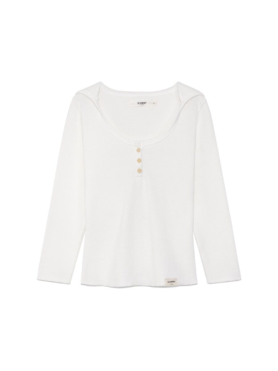 GLOWNY 3/4 G WAFFLE BUTTON FLY TEE (WHITE)
