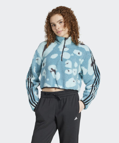 ADIDAS Animal Print Fleece Crop Half Zip Up Top - Size M