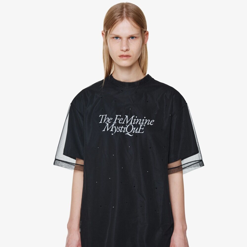 YCH TULLE LAYRED TSHIRT BLACK (F24TO9101BK)