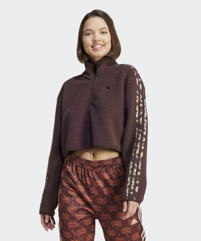 ADIDAS Animal Print Fleece Crop Half Zip Up Top - Size M