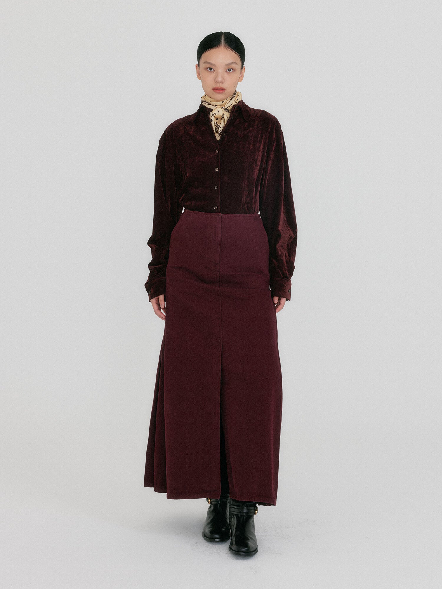 EENK ZOAN Straight Denim Skirt - Burgundy