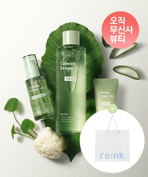 RENK Calming Dragon Cica Soothing Moisturizing Skin Care 3-Piece Set (Toner + Serum + Cream) (+ Shopping Bag)