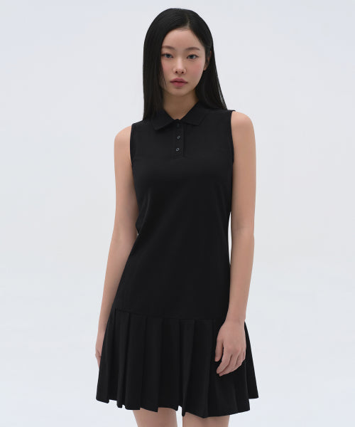 MUSINSA STANDARD WOMAN MUSINSA STANDARD WOMAN Pleated Sleeveless Pique Polo Dress (Black)