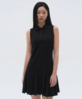 MUSINSA STANDARD WOMAN MUSINSA STANDARD WOMAN Pleated Sleeveless Pique Polo Dress (Black)