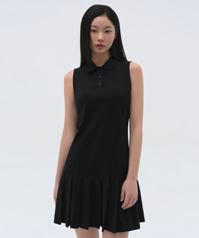 MUSINSA STANDARD WOMAN Pleated Sleeveless Pique Polo Dress (Black)