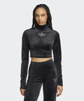 ADIDAS ADIDAS Rhinestone Velvet Long Sleeve Crop Top - Black