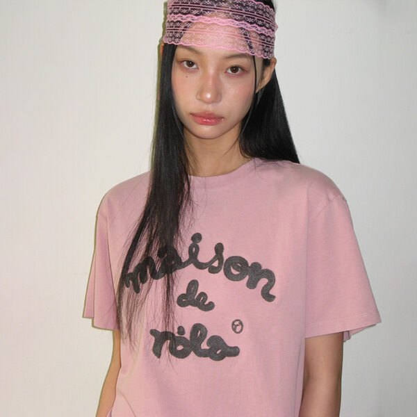 rolarola MAISON DE ROLA EMBROIDERY PIGMENT LOOSE FIT T-SHIRT I/PINK