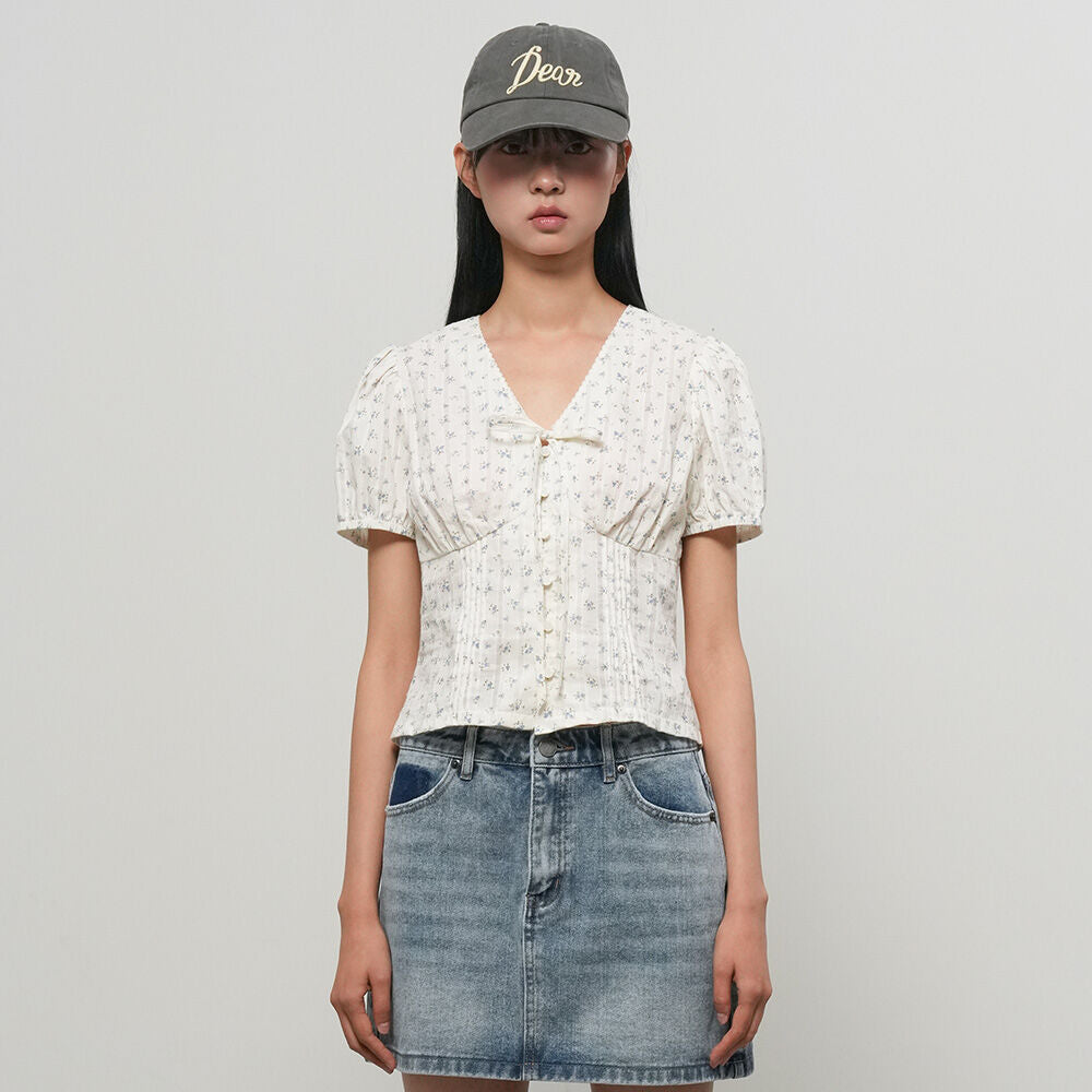 GENERAL IDEA WOMAN V-neck lace puff blouse [BLUE] / GF2LBL529