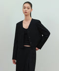 MUSINSA STANDARD WOMAN MUSINSA STANDARD WOMAN Women's Collarless 3 Button Crop Blazer [Black] Size S