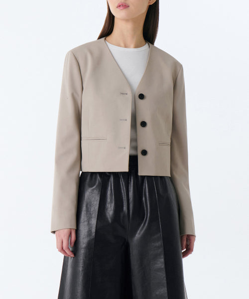 MUSINSA STANDARD WOMAN MUSINSA STANDARD WOMAN Women's Collarless 3 Button Crop Blazer [Warm Sand]