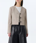 MUSINSA STANDARD WOMAN MUSINSA STANDARD WOMAN Women's Collarless 3 Button Crop Blazer [Warm Sand]