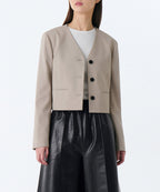 MUSINSA STANDARD WOMAN MUSINSA STANDARD WOMAN Women's Collarless 3 Button Crop Blazer [Warm Sand]