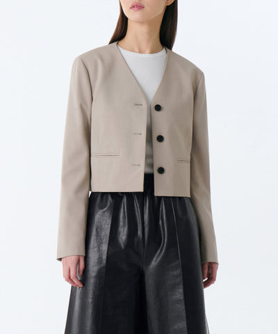 MUSINSA STANDARD WOMAN Women's Collarless 3 Button Crop Blazer [Warm Sand]