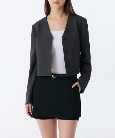 MUSINSA STANDARD WOMAN Jacket Collarless Crop Blazer (Size S)