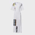 MARINE SERRE (W) UPCYCLED SHIRRED T-SHIRTS LONG FITTED DRESS