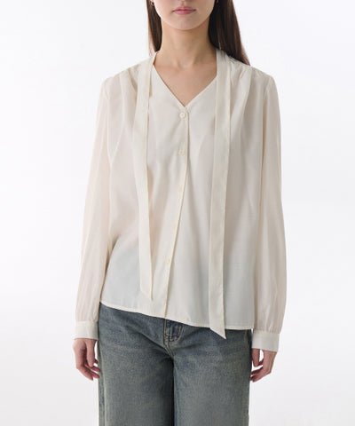 MUSINSA STANDARD WOMAN Volume Shirring Tie Blouse (Size S)