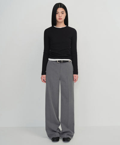 MUSINSA STANDARD WOMAN Slacks Wide Hidden Banding [Melange Gray]