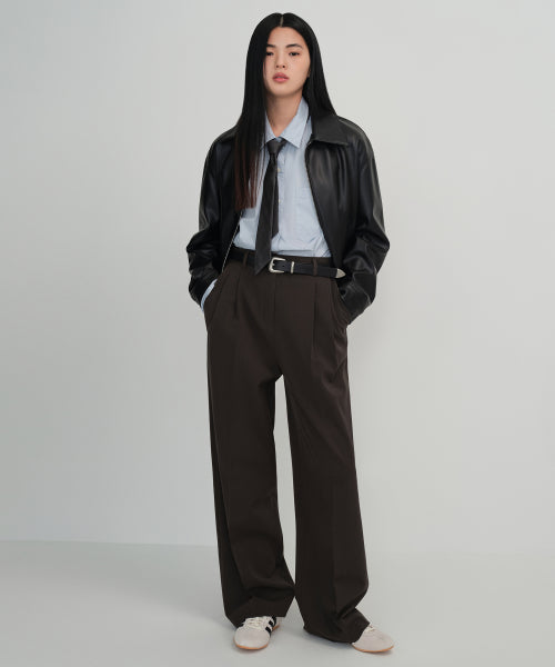MUSINSA STANDARD WOMAN MUSINSA STANDARD WOMAN High Waist Wide Slacks (Dark Brown)