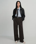 MUSINSA STANDARD WOMAN MUSINSA STANDARD WOMAN High Waist Wide Slacks (Dark Brown)