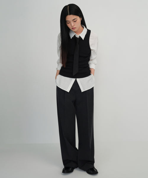 MUSINSA STANDARD WOMAN MUSINSA STANDARD WOMAN High Waist Wide Slacks (Charcoal Gray)