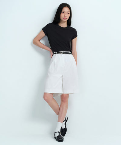 MUSINSA STANDARD WOMAN Women's Cotton Wide Bermuda Shorts (White)