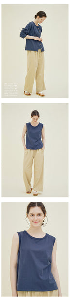 CHIQUITA 8th_Cotton basic sleeveless t-shirt navy 242606SNV (domestic production)
