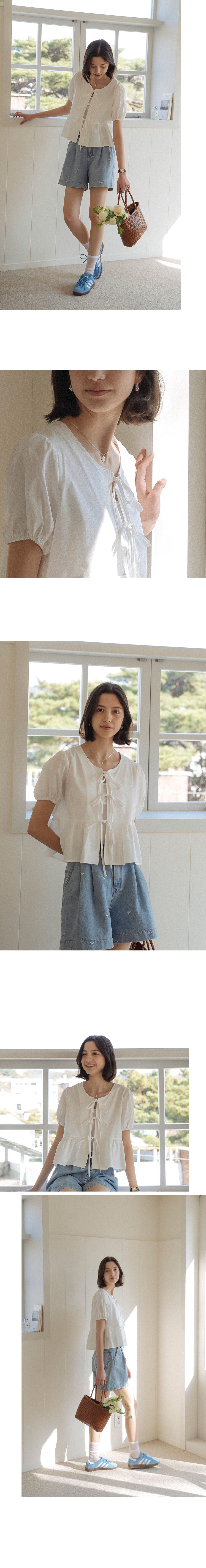 TILLIDIE Front ribbon point blouse_Ivory