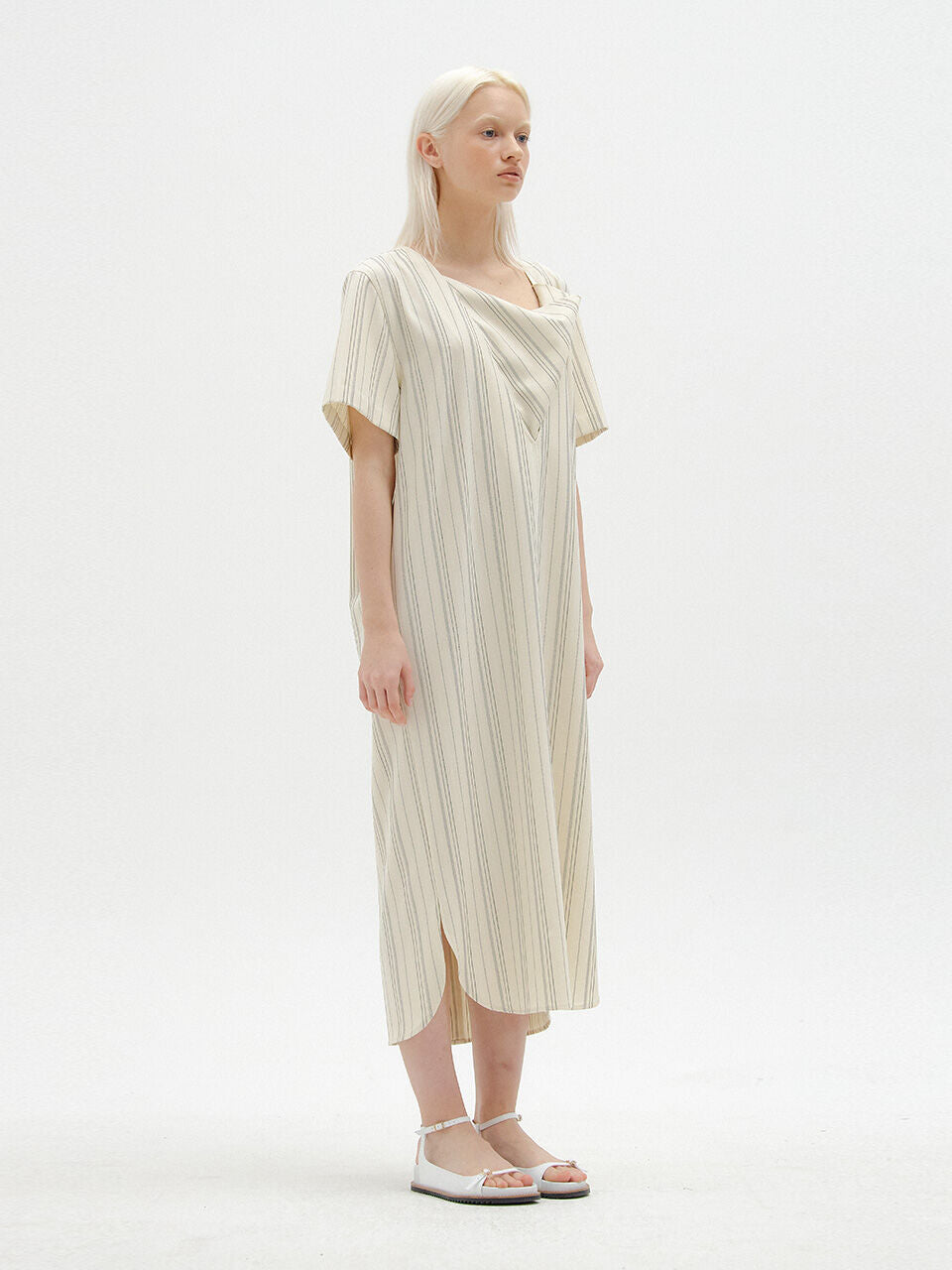 EENK STACEY Short Sleeve Dress - Light Beige Stripe