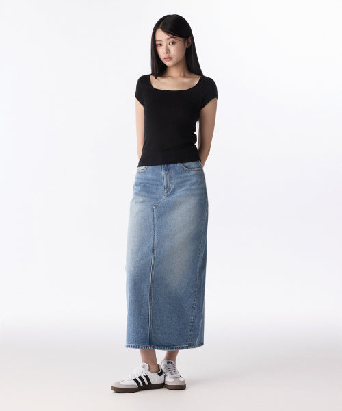 MUSINSA STANDARD WOMAN MUSINSA STANDARD WOMAN Denim Maxi Skirt Light Indigo