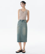 MUSINSA STANDARD WOMAN MUSINSA STANDARD WOMAN Denim Midi Skirt Yellow Sky Blue