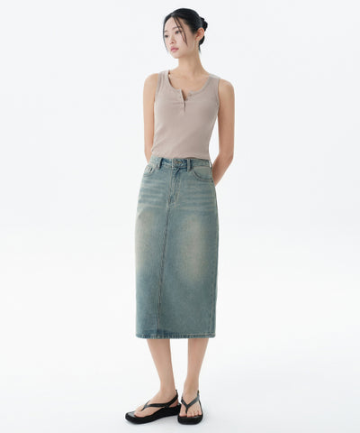 MUSINSA STANDARD WOMAN Denim Midi Skirt Yellow Sky Blue