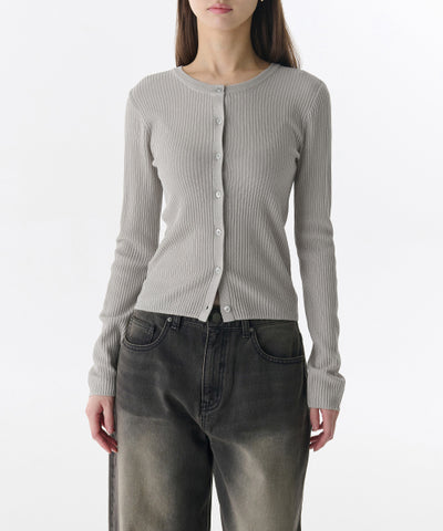 MUSINSA STANDARD WOMAN Cardigan Slim Round Neck [Light Gray]