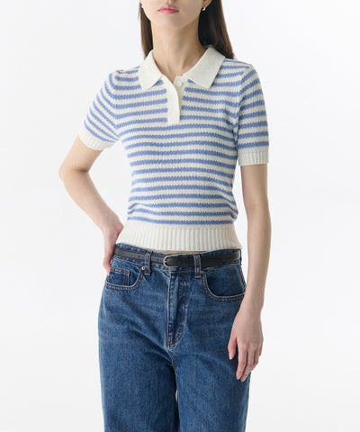 MUSINSA STANDARD WOMAN Women's Striped Knitted Polo Shirt (Size S)