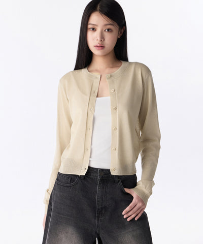 MUSINSA STANDARD WOMAN Women's Sheer Round Neck Cardigan [Light Beige]